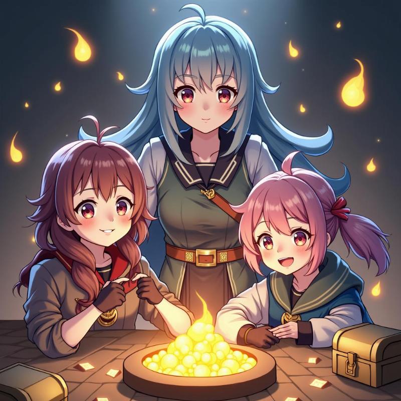 Hình ảnh minh họa game Anime Dungeon Fighters với các nhân vật và rương quà tượng trưng cho giftcode miễn phí