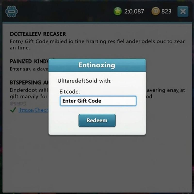 Minh họa màn hình game điện thoại hiển thị giao diện nhập giftcode trong Anime Dungeon Fighters