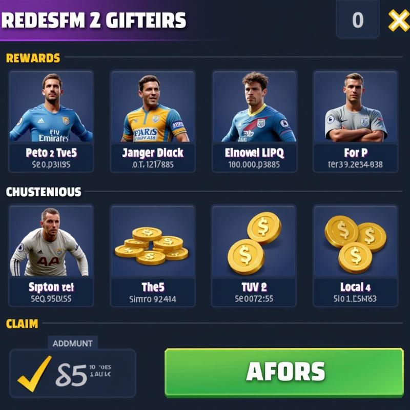 Hình ảnh vật phẩm, gói cầu thủ nhận từ giftcode FC Mobile